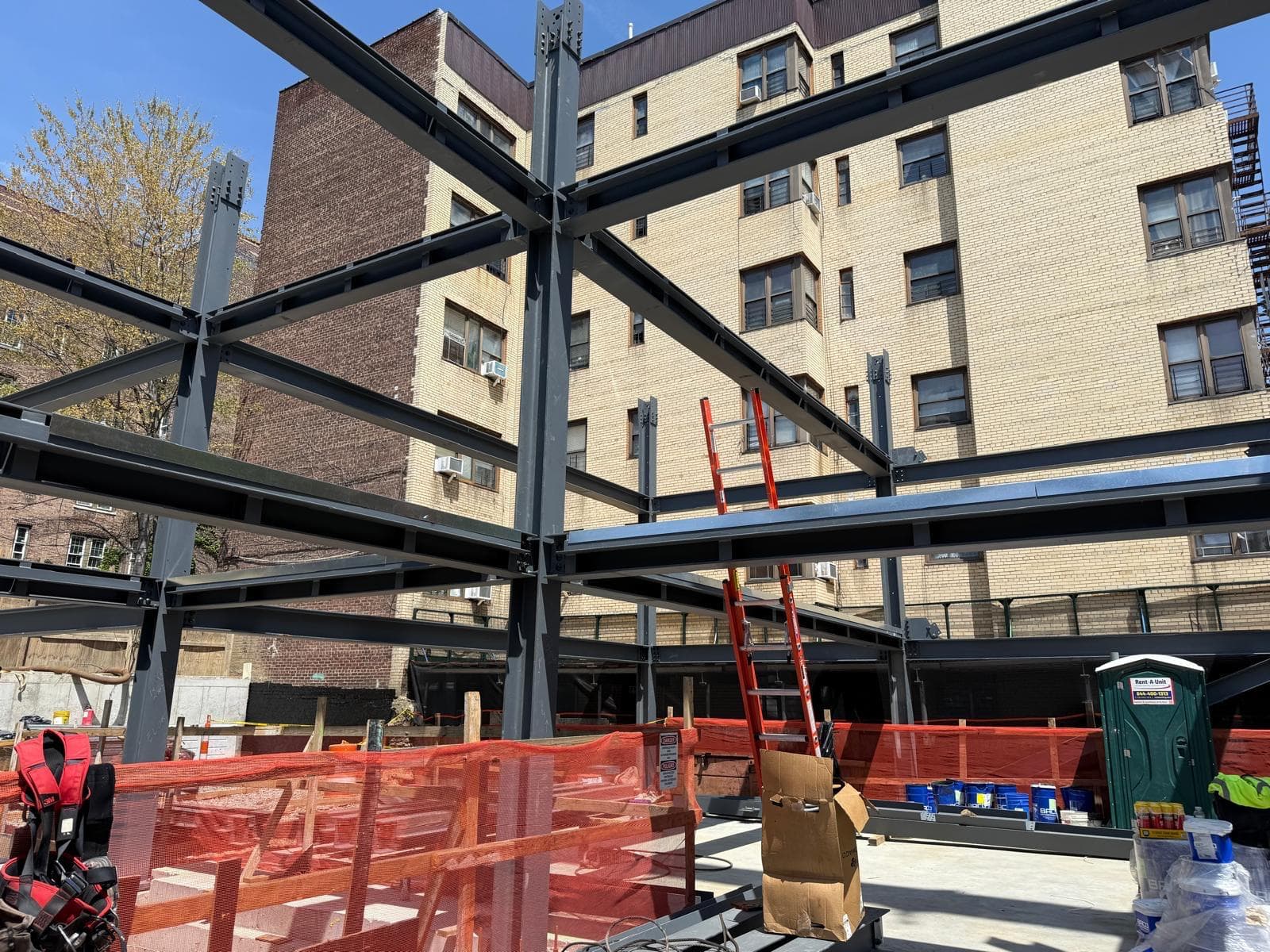 Steel frame structure with miscellaneous metals installed